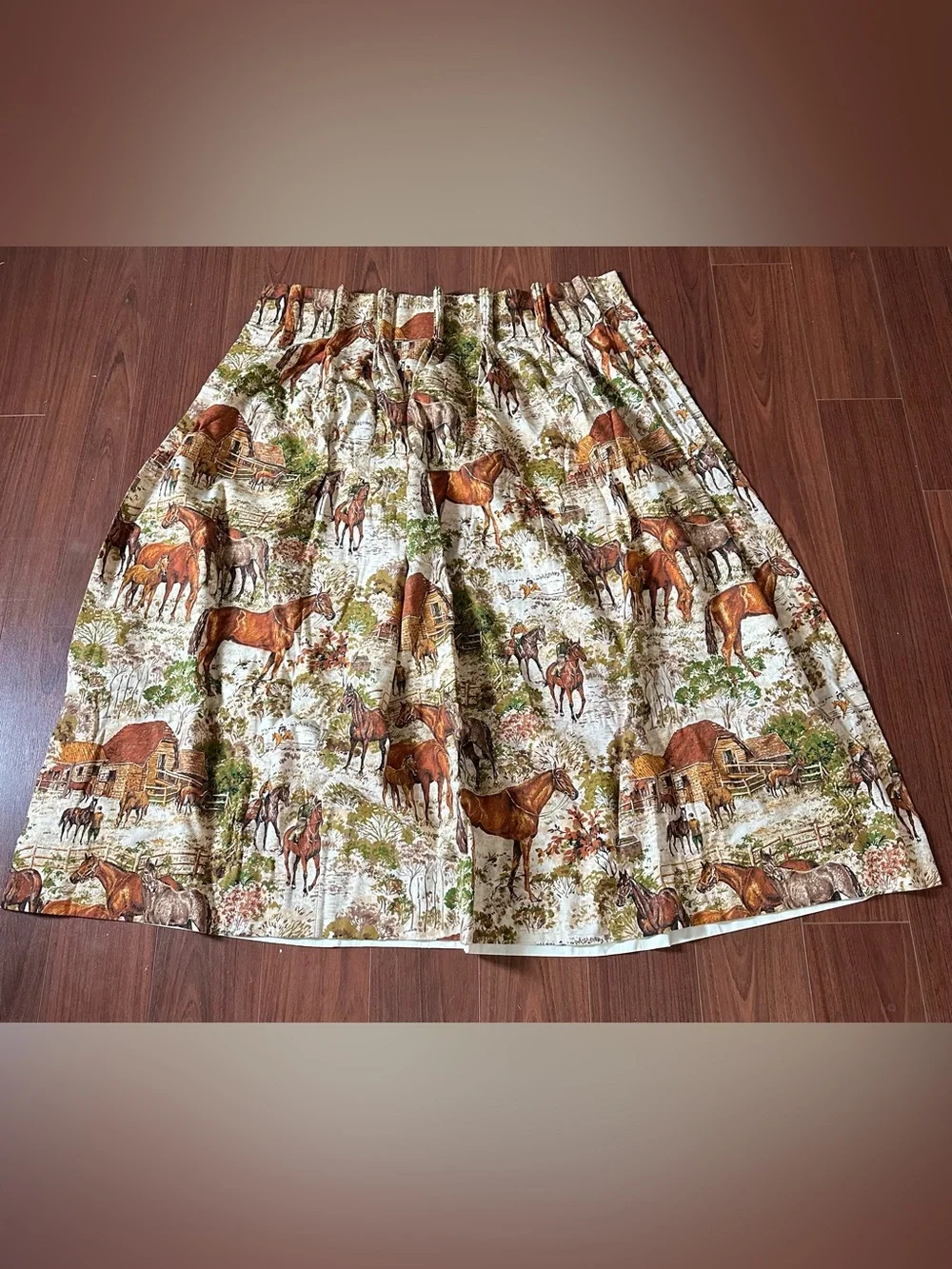 Vintage Pinch Pleat 70s Curtains Riverdale Ranch Riders Equestrian 23x48 Pair